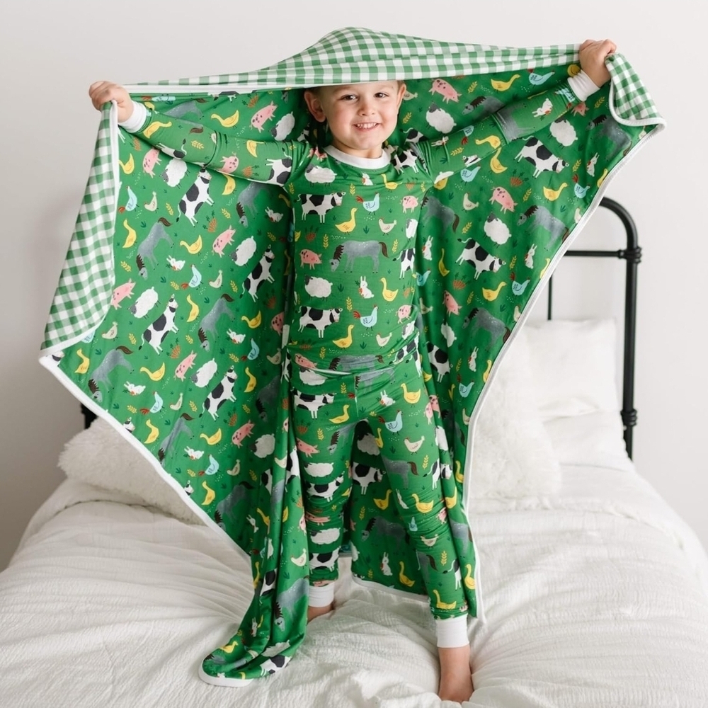 Green Farm Animal Little Sleepies Blanket